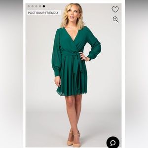 Forest Green Chiffon Maternity Wrap Dress (post maternity friendly) NWT